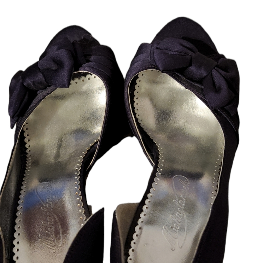HP Michaelangelo purple satin bow open toe 4 in. heels
